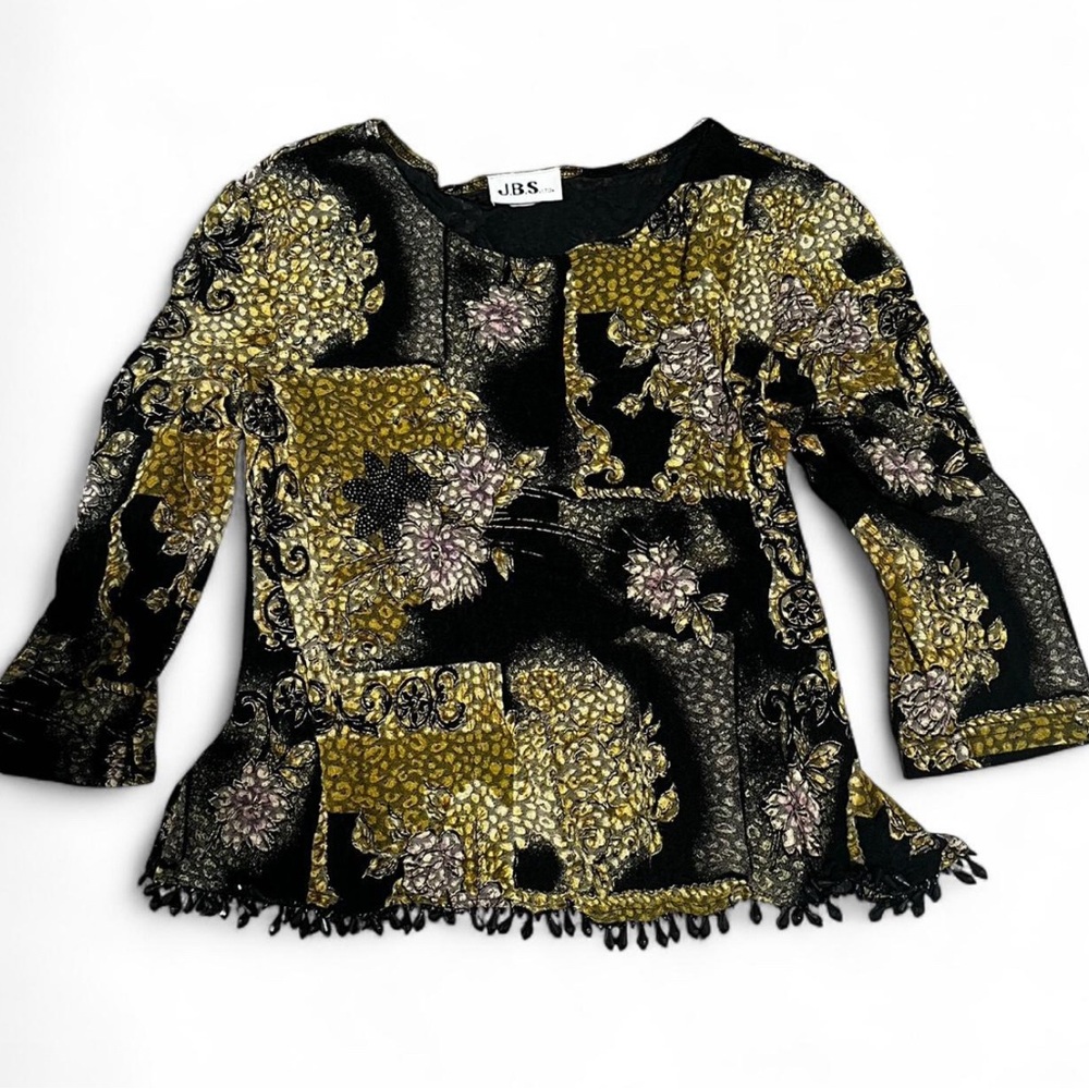 J.B.S. Black and Gold Ornate Blouse with Fringe
